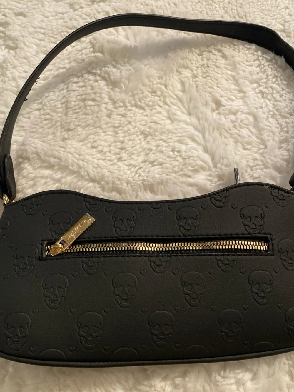 Black Skull-Embossed Shoulder Bag
